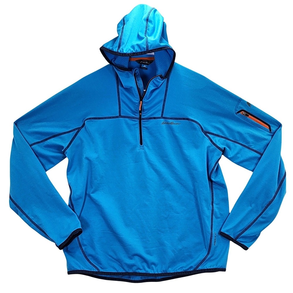 Eddie Bauer First Ascent Hoodie Mens L Blue FreeHeat Grid Fleece Performance Zip